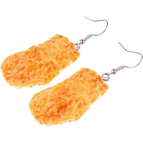 Realistic Crispy Chicken Nugget Dangle Earrings Chicken Nugget Earring for Women - Picture 3 of 4